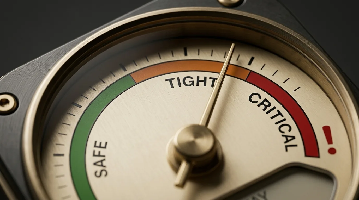 Close-up of the dial: safe, tight, critical
